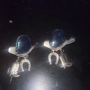 Cowboy Hat Earrings with Horseshoe and Boot Charms